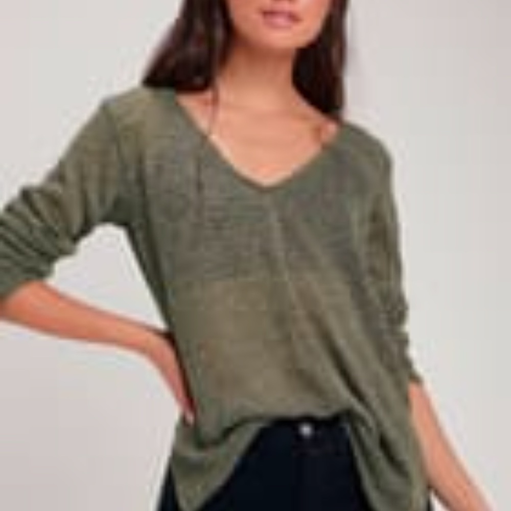 Stansbury Olive Green Loose Sheer Knit Sweater Top